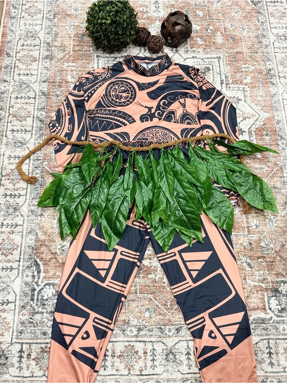 Kids Tribal-Inspired Leaf Grass Skirt Costume - Peach & Black